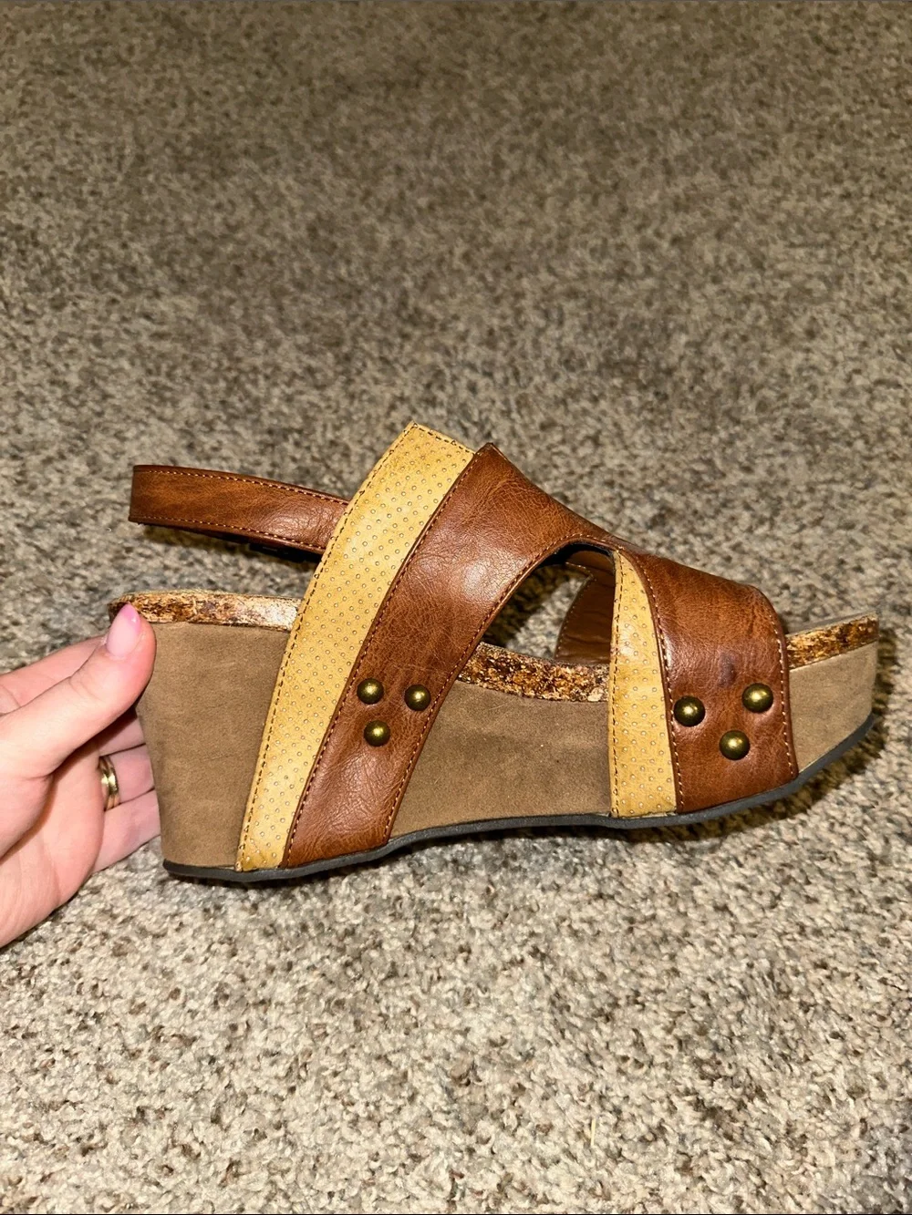 Pierre Dumas Two-Tone Tan and Brown Wedge Sandals